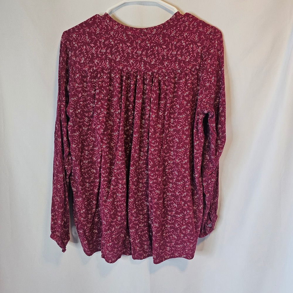 GAP Floral V-Neck Blouse Large Burgundy Boho Peasant Top Cottagecore, feminine - Picture 7 of 9